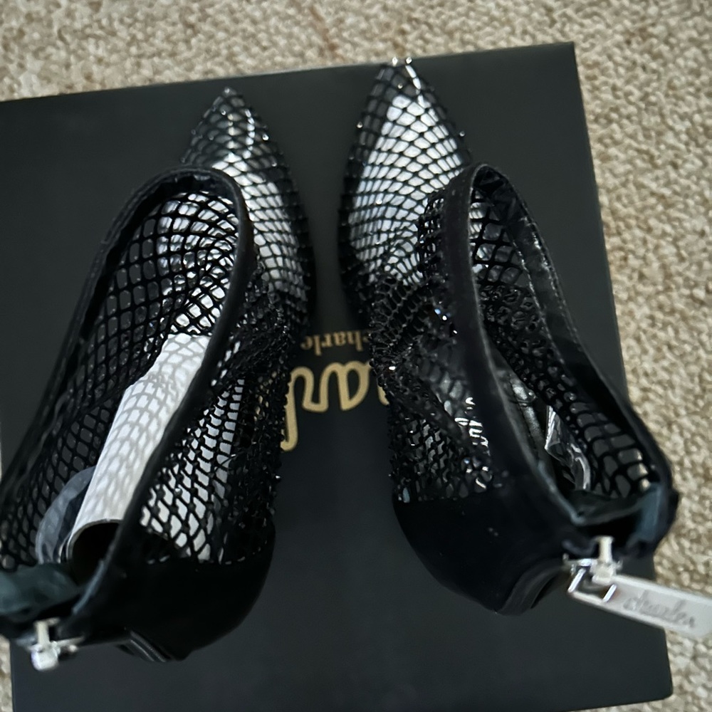Charles David black rhinestone mesh vinyl size 7 1/2